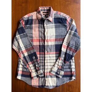 Banana Republic Men's Untucked Slim Fit Plaid Button-Down Shirt Size L